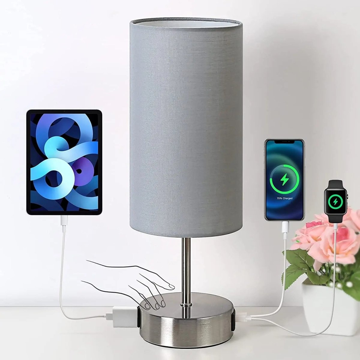 Bedside Table Lamp Touch Dimmable with USB C Ports and AC Outlet