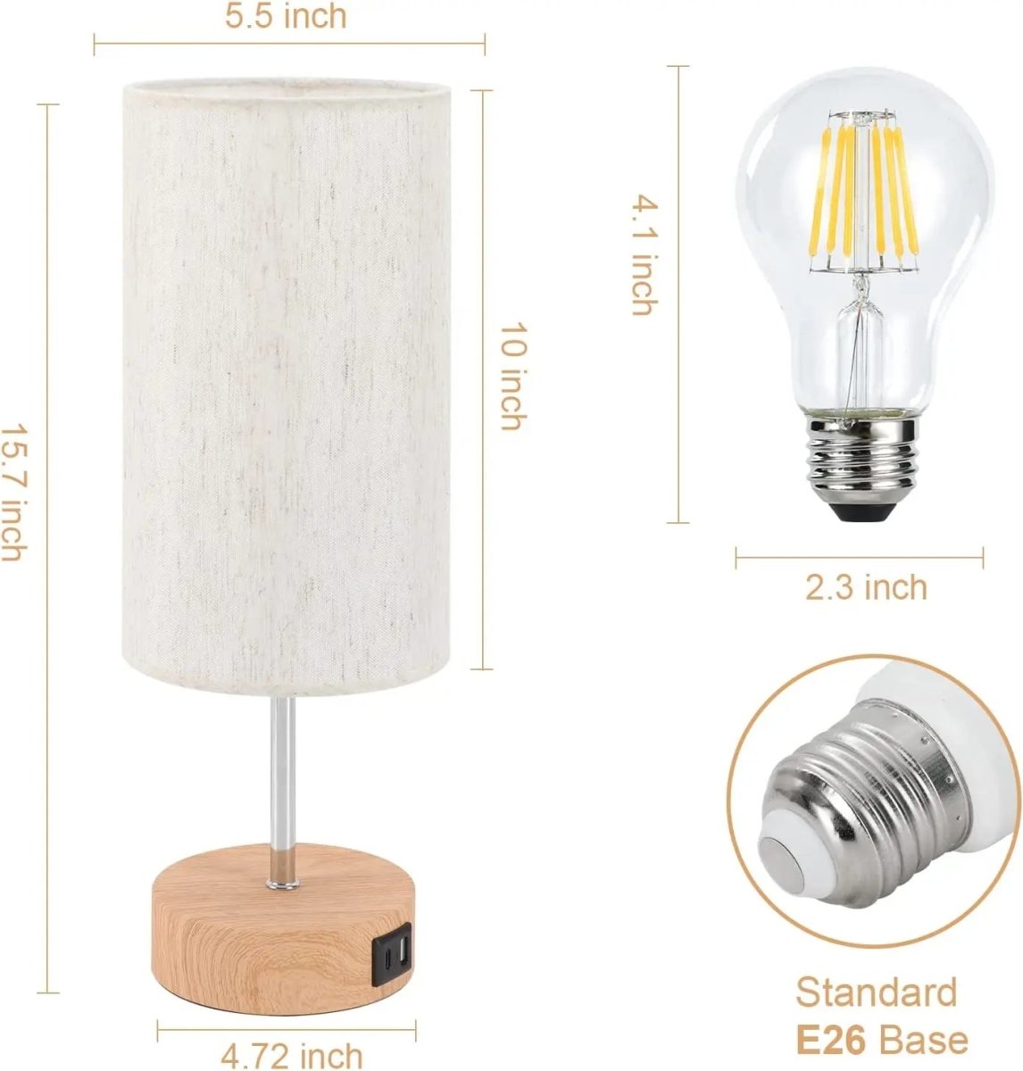 Bedside Table Lamp Touch Dimmable with USB C Ports and AC Outlet