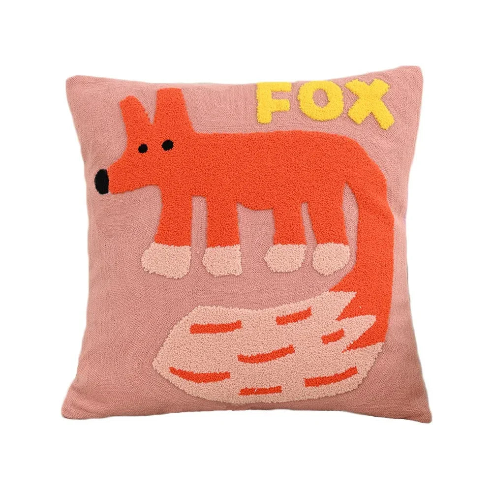 Embroidered Animal Throw Pillow Cover for Kids Room