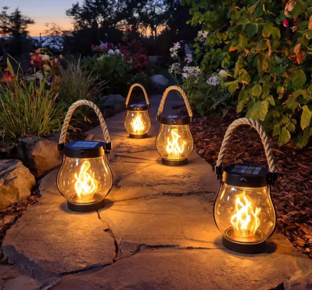 Rechargeable Lantern USB Portable Flame Effect Light with Rope Handle
