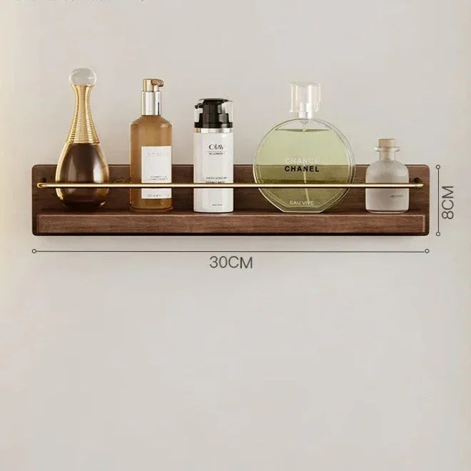 Bamboo Bathroom Shelf Wall Mounted with Metal Guard Rail