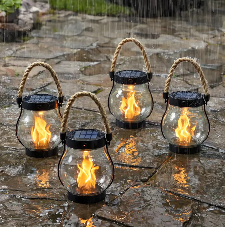 Rechargeable Lantern USB Portable Flame Effect Light with Rope Handle