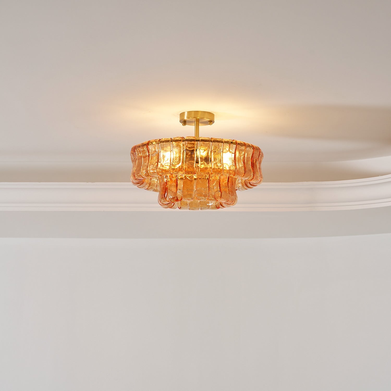 Sculptural Ice Glass Ceiling Light Hand Crafted Faceted Shades Foyer