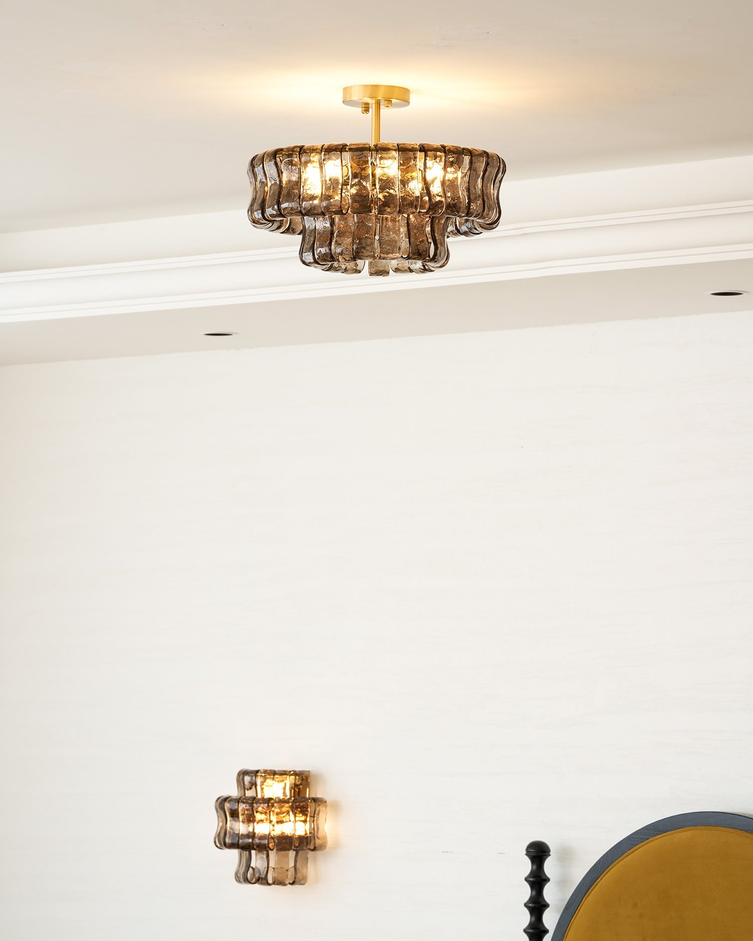 Sculptural Ice Glass Ceiling Light Hand Crafted Faceted Shades Foyer
