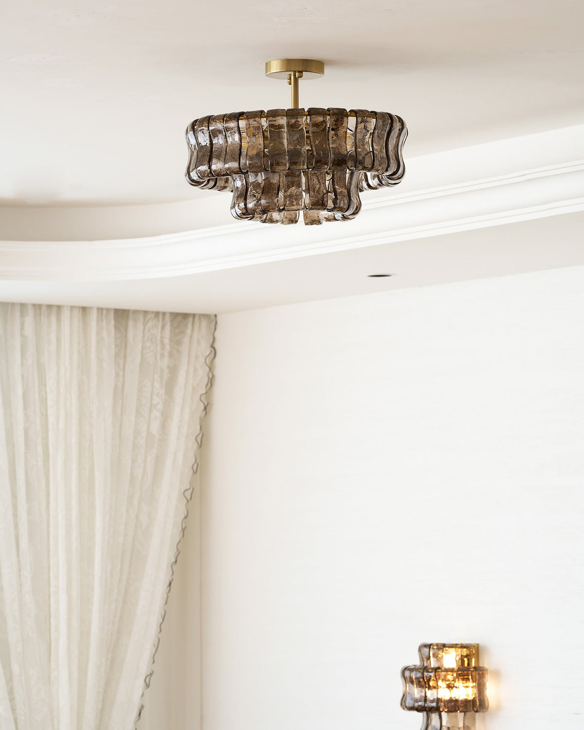 Sculptural Ice Glass Ceiling Light Hand Crafted Faceted Shades Foyer