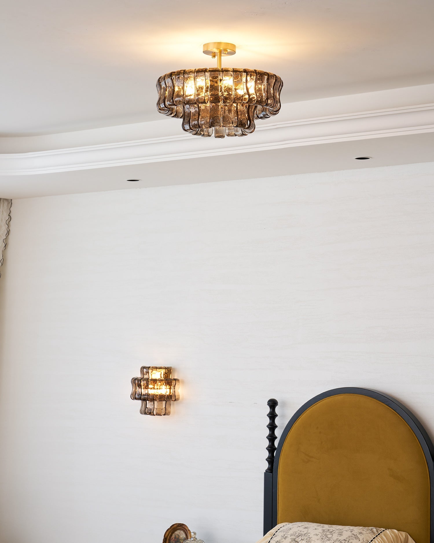 Sculptural Ice Glass Ceiling Light Hand Crafted Faceted Shades Foyer