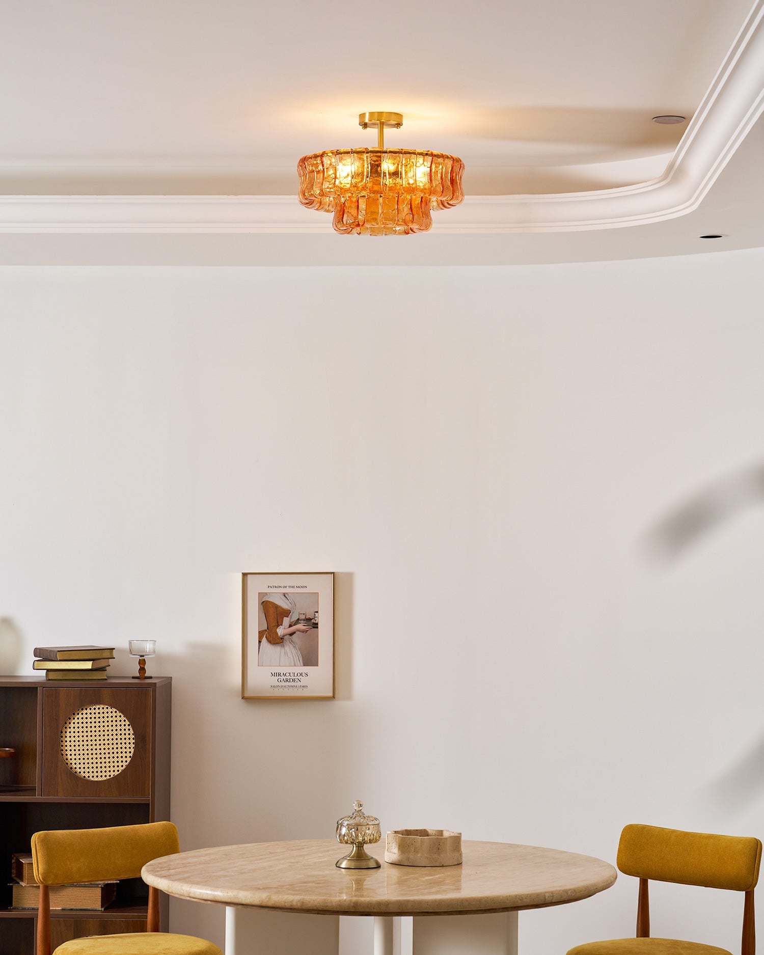 Sculptural Ice Glass Ceiling Light Hand Crafted Faceted Shades Foyer