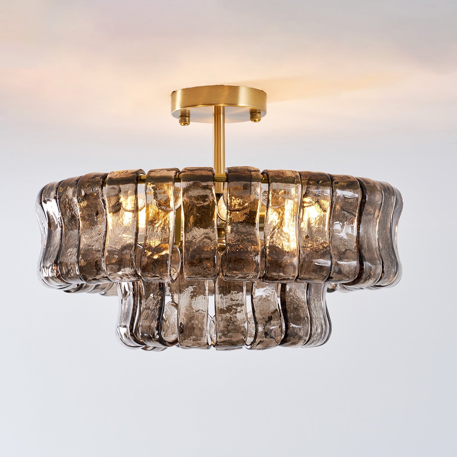 Sculptural Ice Glass Ceiling Light Hand Crafted Faceted Shades Foyer