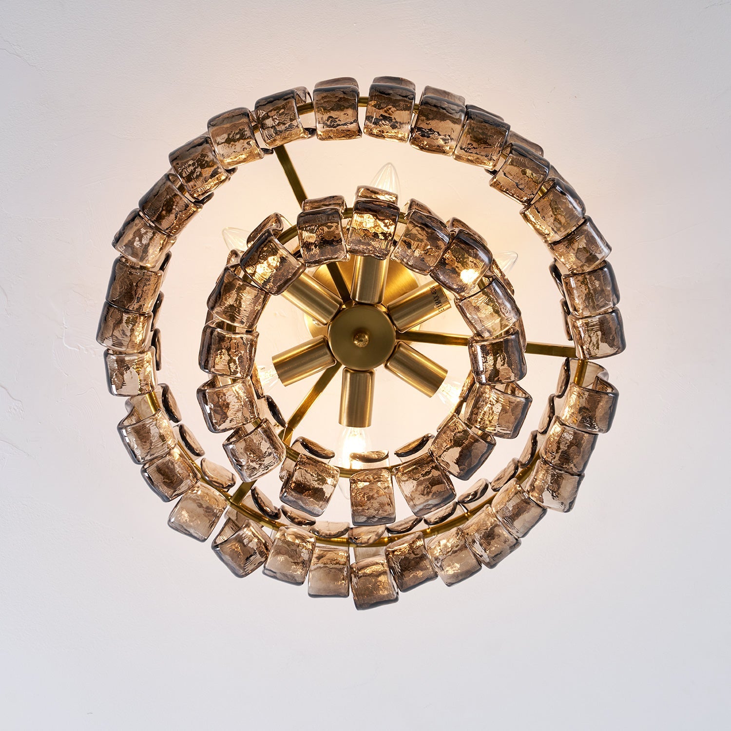 Sculptural Ice Glass Ceiling Light Hand Crafted Faceted Shades Foyer