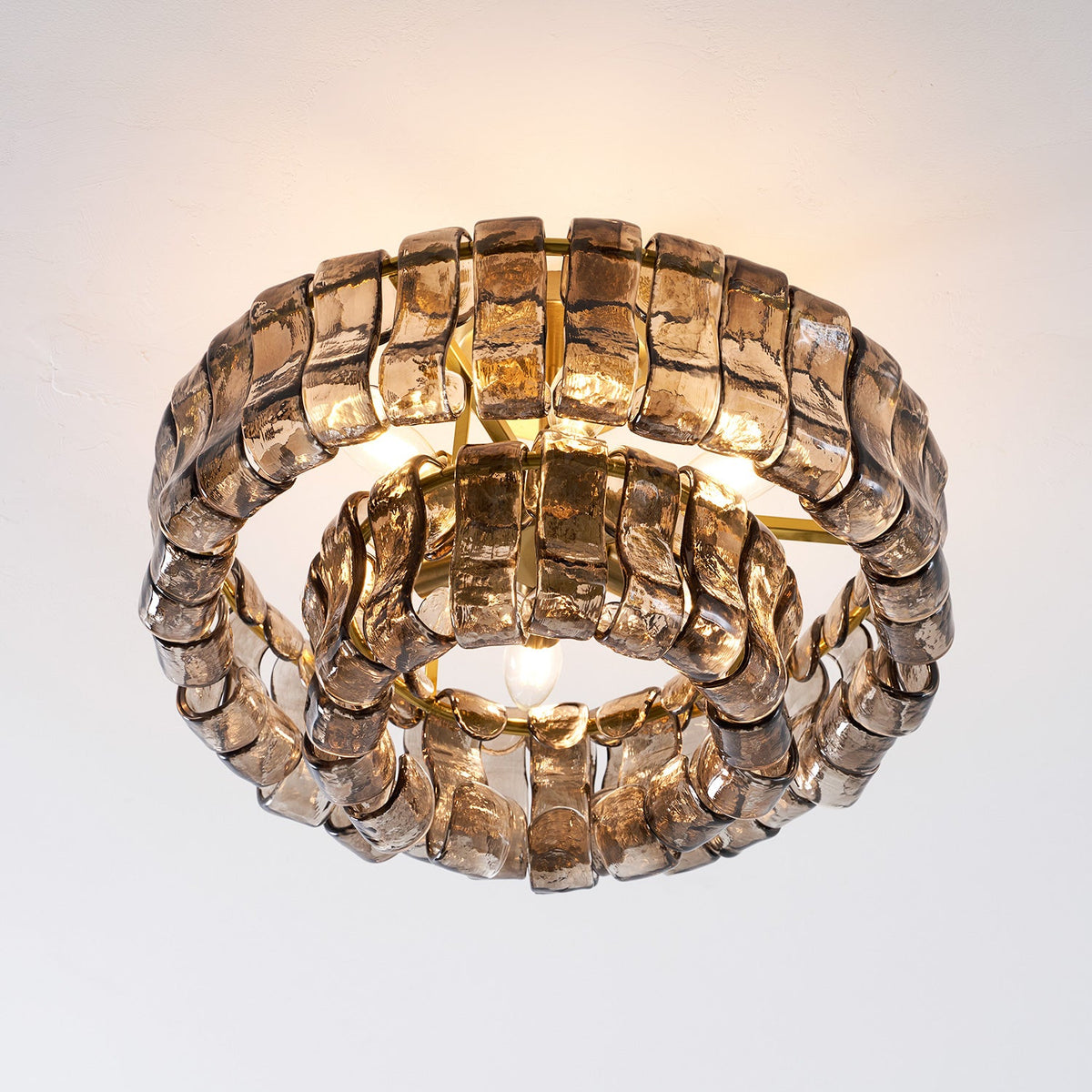 Sculptural Ice Glass Ceiling Light Hand Crafted Faceted Shades Foyer