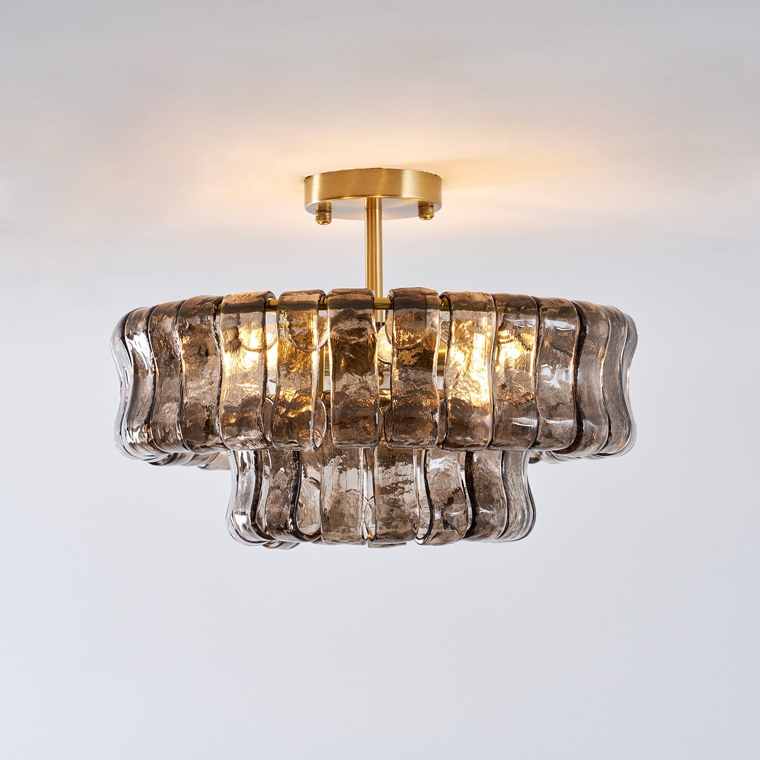 Sculptural Ice Glass Ceiling Light Hand Crafted Faceted Shades Foyer