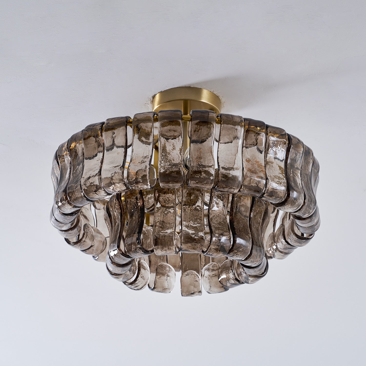 Sculptural Ice Glass Ceiling Light Hand Crafted Faceted Shades Foyer