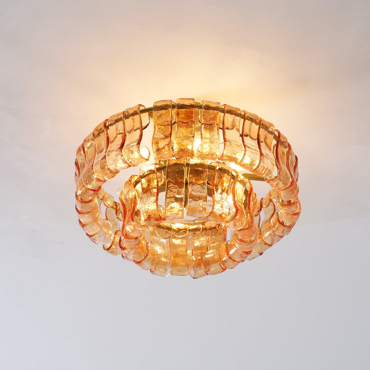 Sculptural Ice Glass Ceiling Light Hand Crafted Faceted Shades Foyer