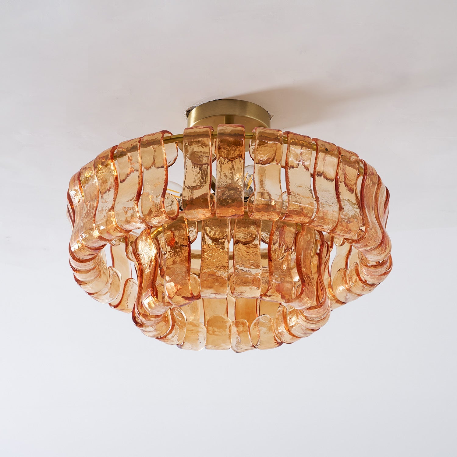 Sculptural Ice Glass Ceiling Light Hand Crafted Faceted Shades Foyer