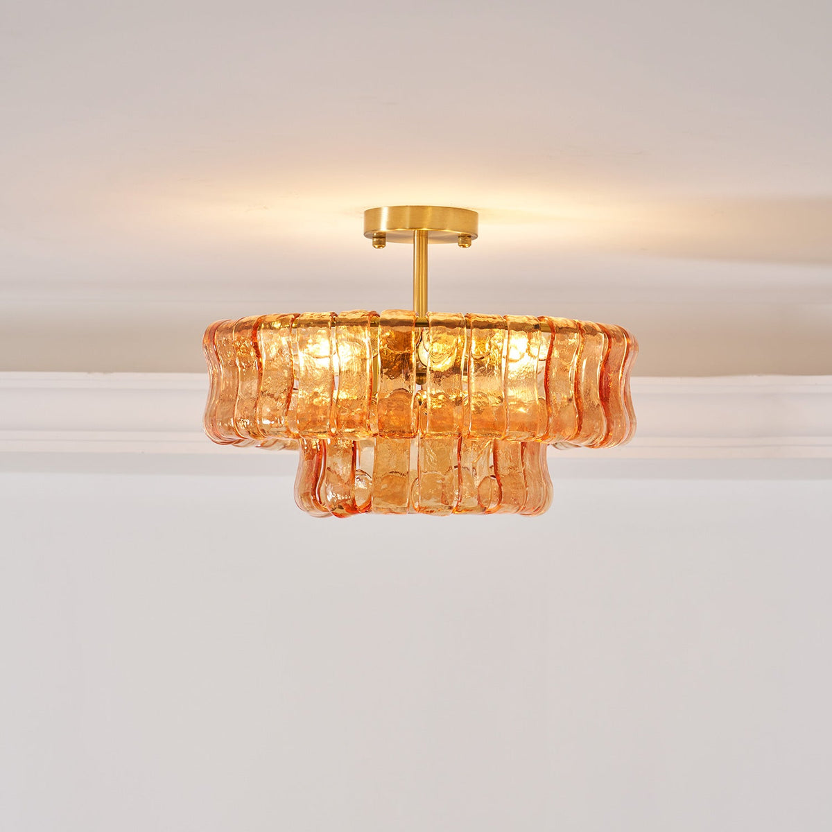 Sculptural Ice Glass Ceiling Light Hand Crafted Faceted Shades Foyer