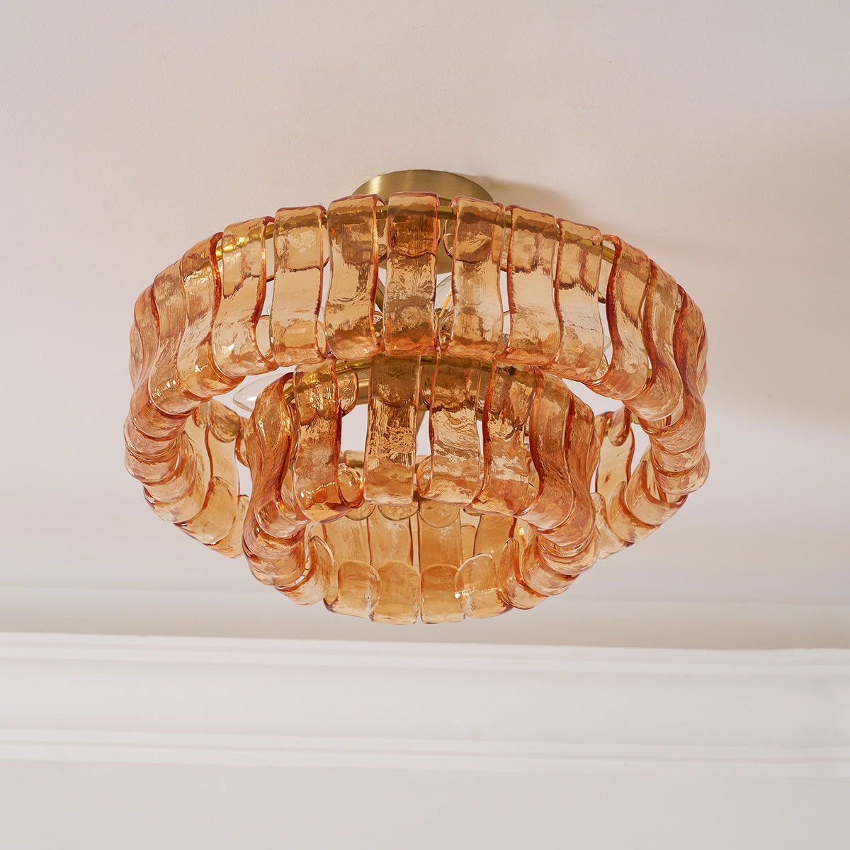 Sculptural Ice Glass Ceiling Light Hand Crafted Faceted Shades Foyer