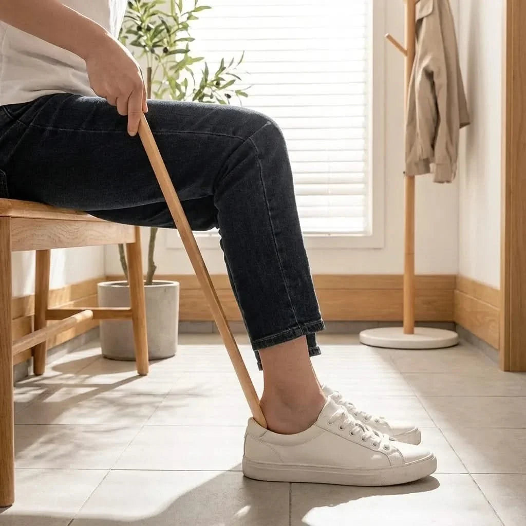 Long Handled Shoehorn Beech Wood with Magnetic Wall Mount
