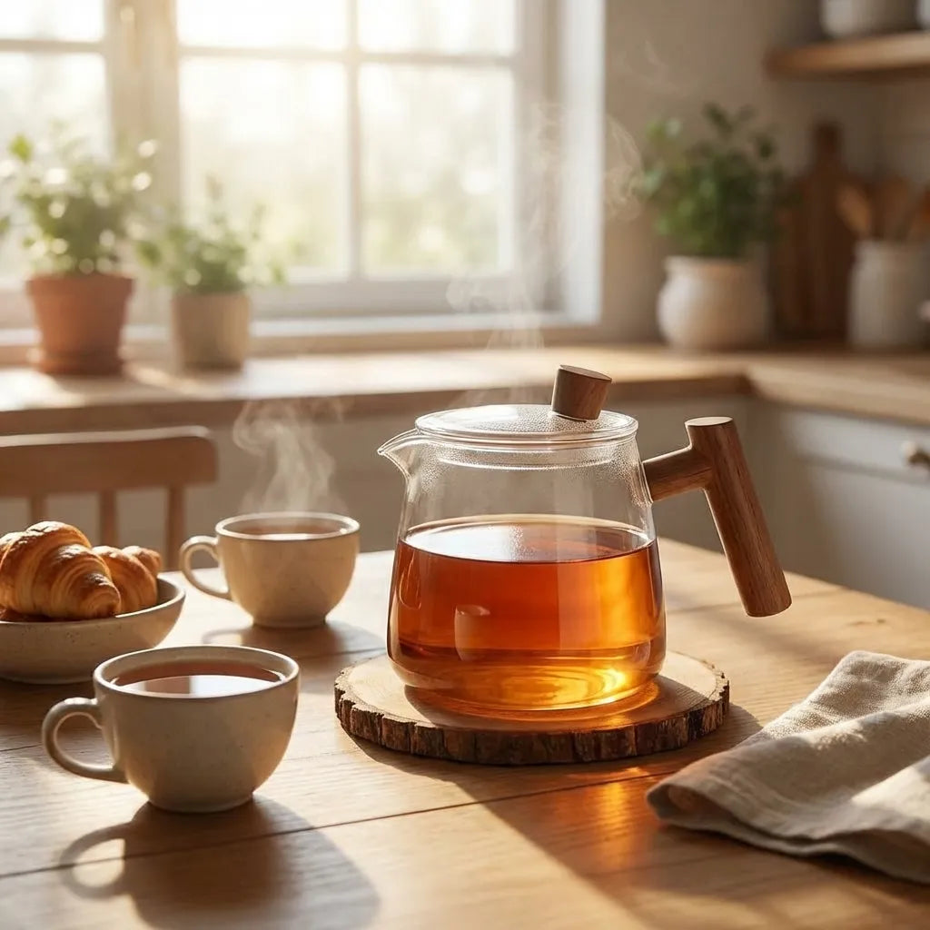 Borosilicate Glass Teapot with Infuser and Wood Handle