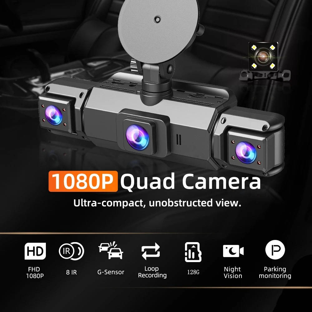 Dash Cam Front and Rear 4 Channel WiFi with Night Vision