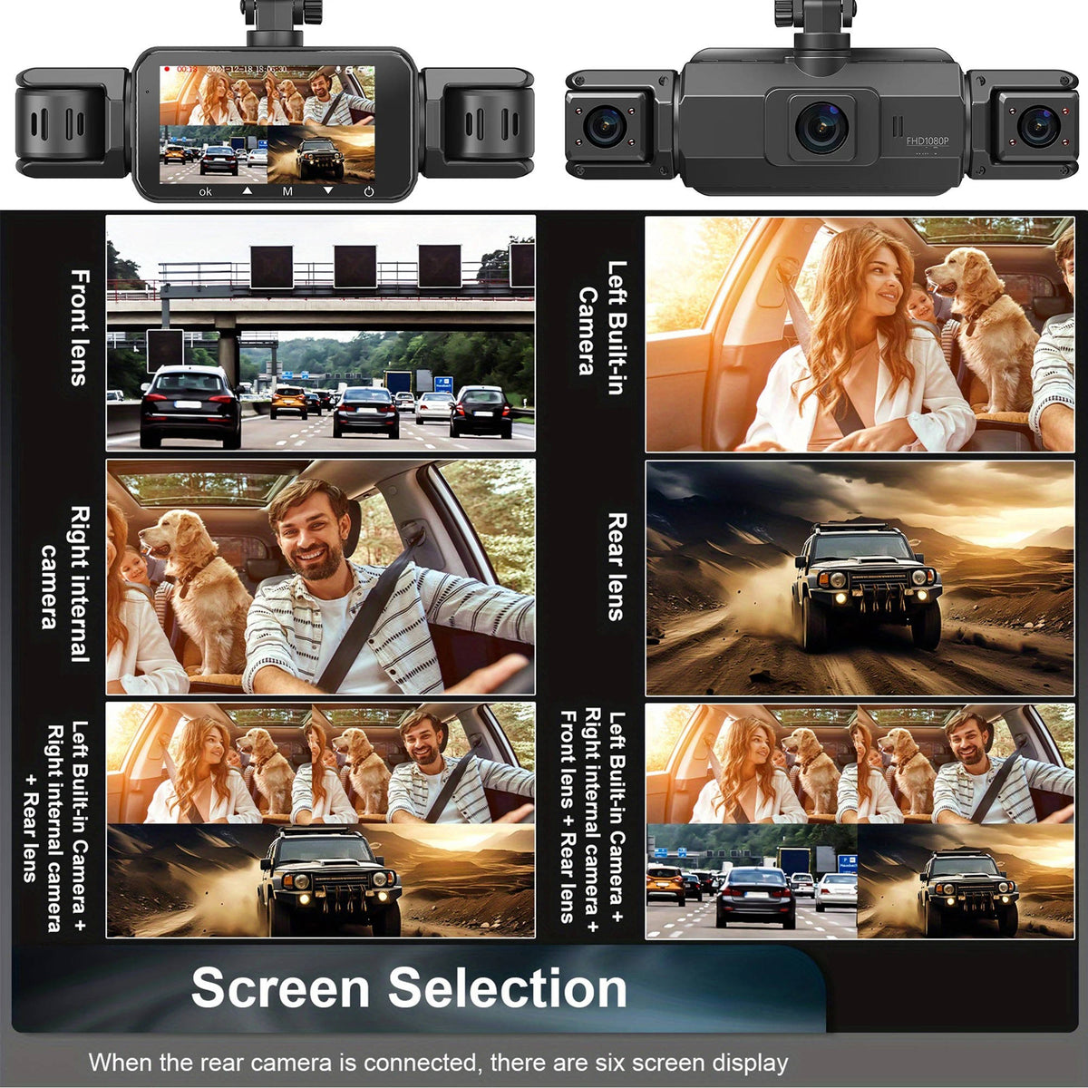 Dash Cam Front and Rear 4 Channel WiFi with Night Vision