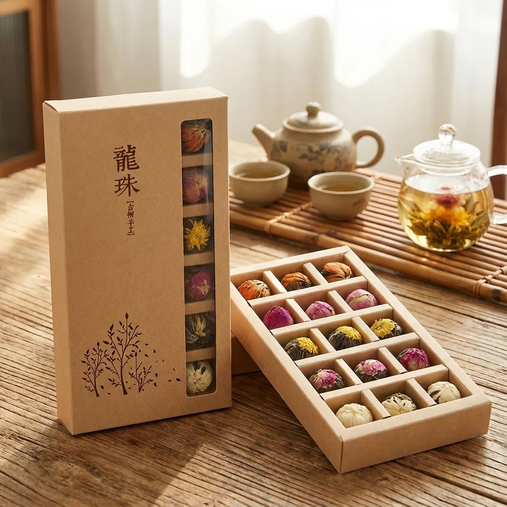 Blooming Tea Balls Pu-erh with Dried Flowers 18 Piece Gift Box