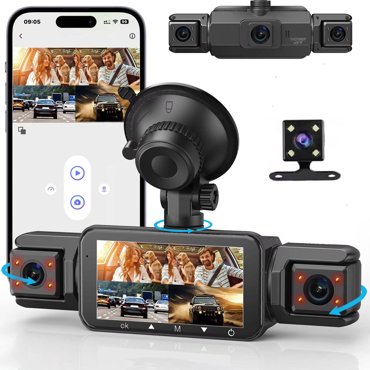 Dash Cam Front and Rear 4 Channel WiFi with Night Vision