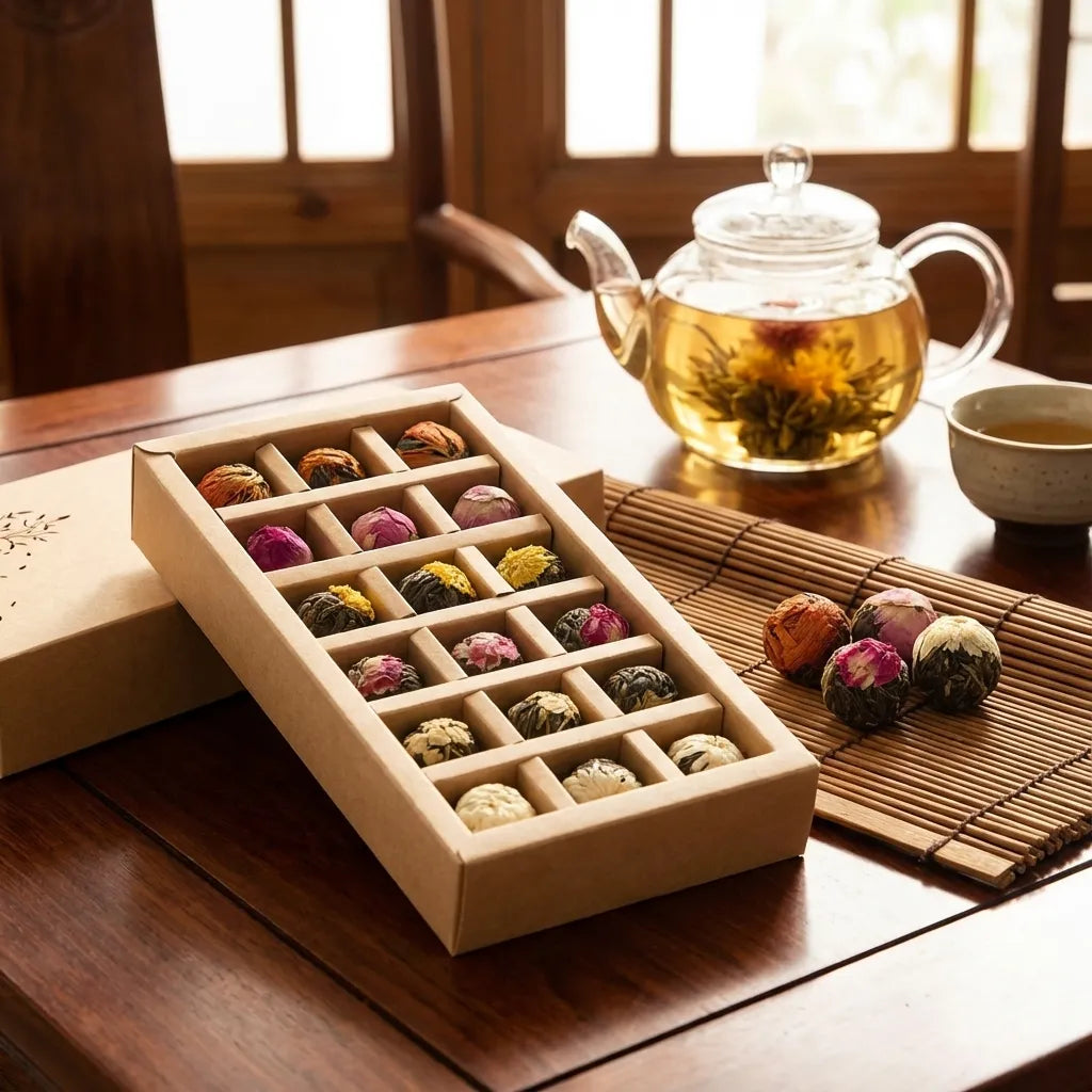 Blooming Tea Balls Pu-erh with Dried Flowers 18 Piece Gift Box