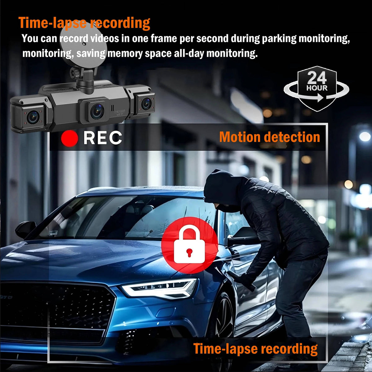 Dash Cam Front and Rear 4 Channel WiFi with Night Vision