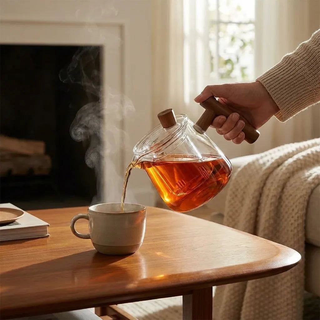 Borosilicate Glass Teapot with Infuser and Wood Handle