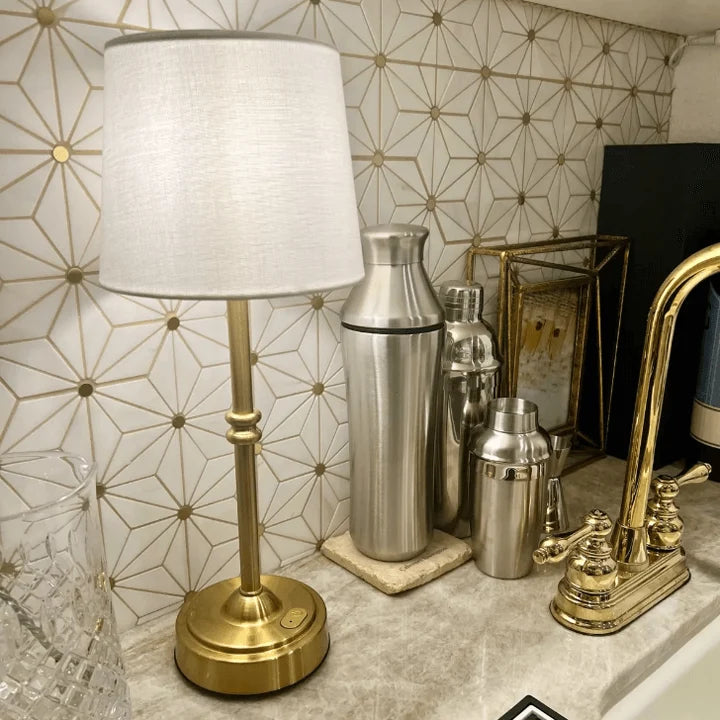 Cordless Table Lamp Fabric Shade Retro Rechargeable Dimmable for Bedside