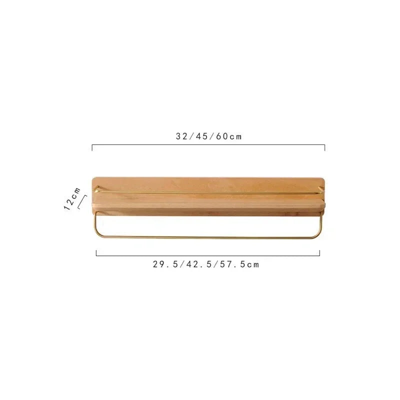 Bamboo Bathroom Shelf Wall Mounted with Metal Guard Rail