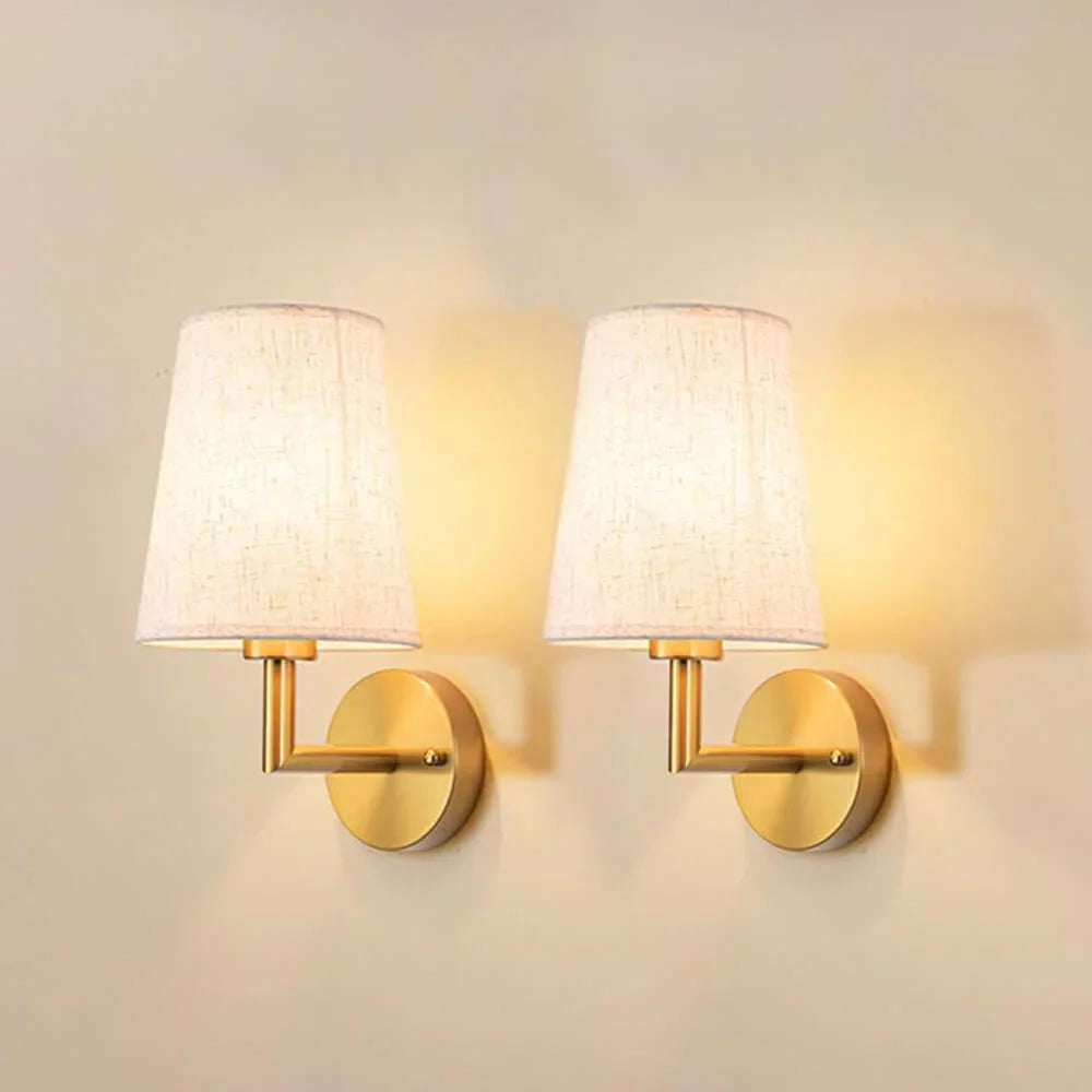 Battery Wall Sconces Set of 2 Vintage Fabric Shade Three Light Tones No Drill