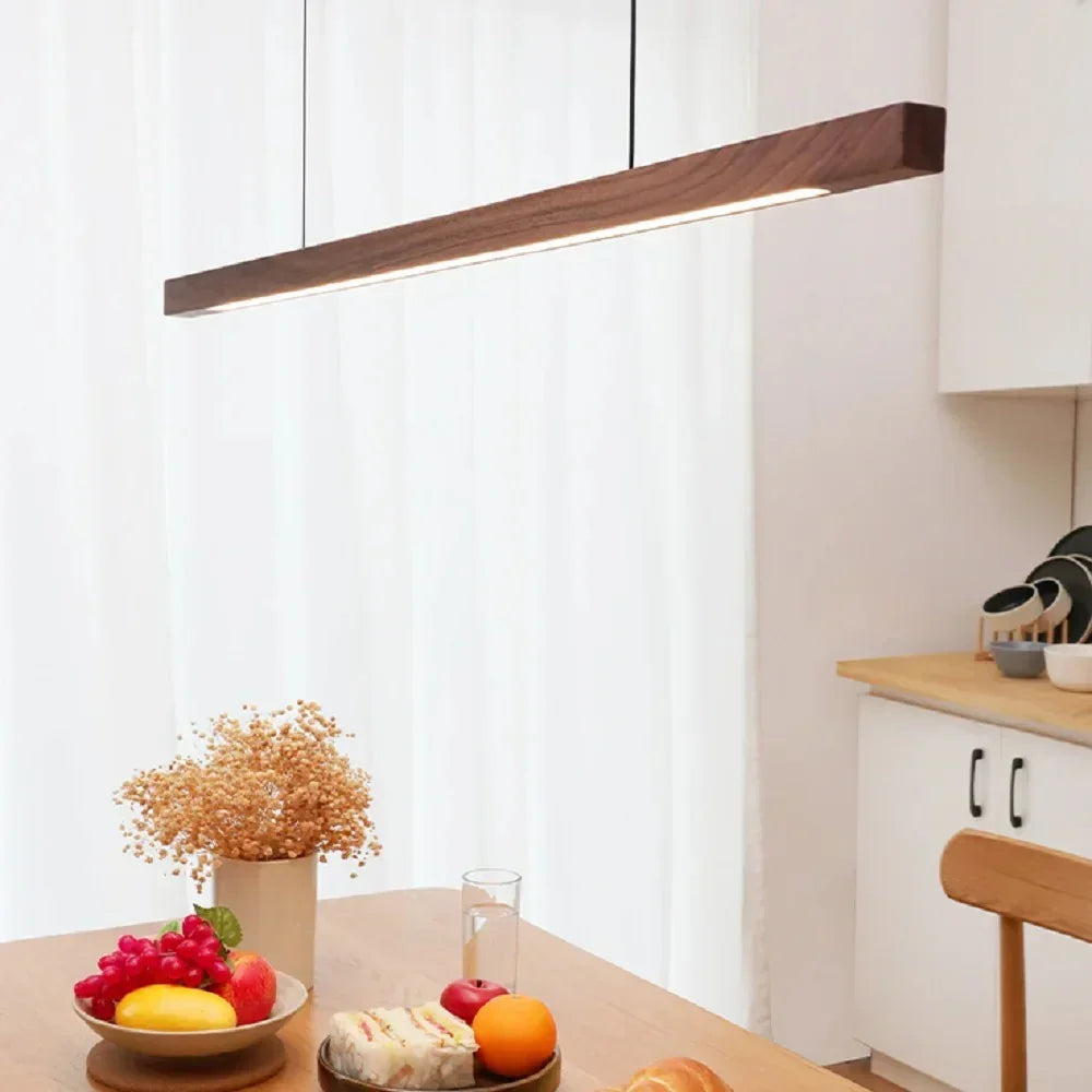 Linear Wood Pendant Light LED for Kitchen Island and Dining Table