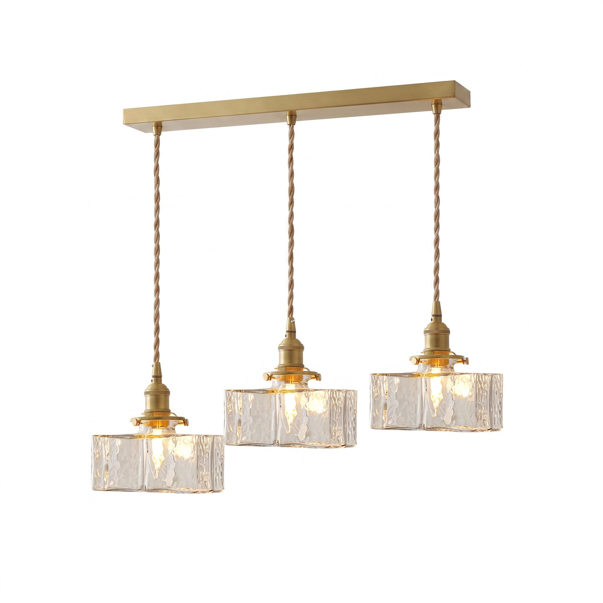 Hammered Glass Pendant Light Brass Frame Cluster Ready Kitchen Island