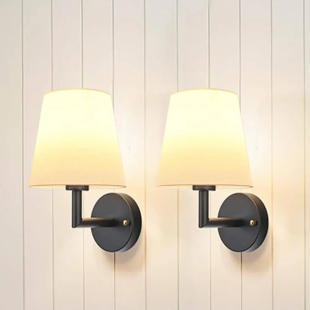 Battery Wall Sconces Set of 2 Vintage Fabric Shade Three Light Tones No Drill