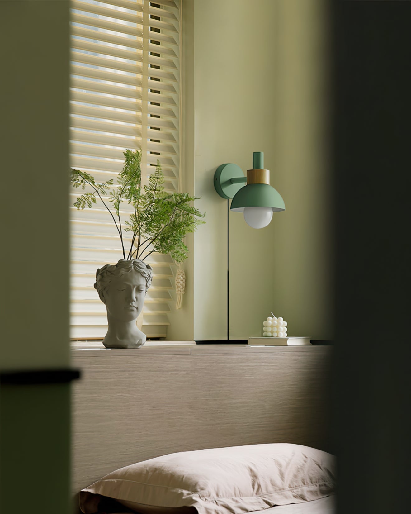 Plug In Wall Sconce with Wood Accent Push Button Switch Bedside Reading
