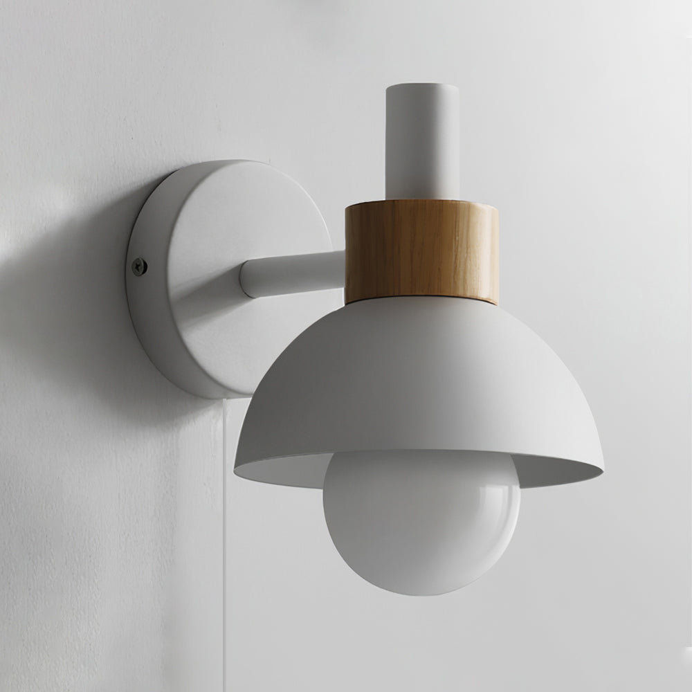 Plug In Wall Sconce with Wood Accent Push Button Switch Bedside Reading