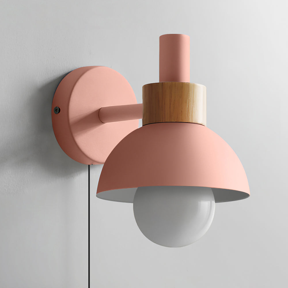 Plug In Wall Sconce with Wood Accent Push Button Switch Bedside Reading