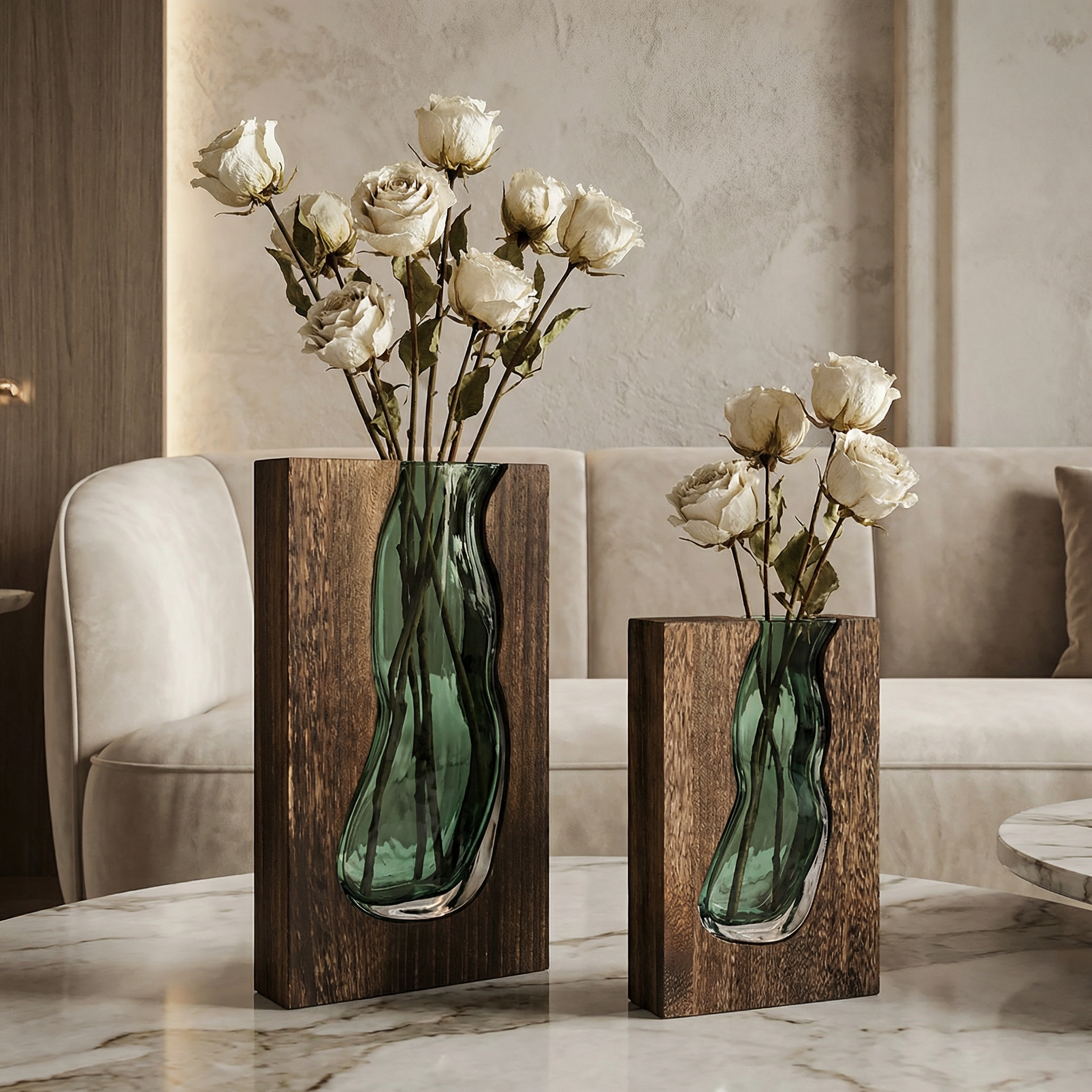 Live Edge Wood and Glass Vase Nordic Bud Vase for Table Centerpiece