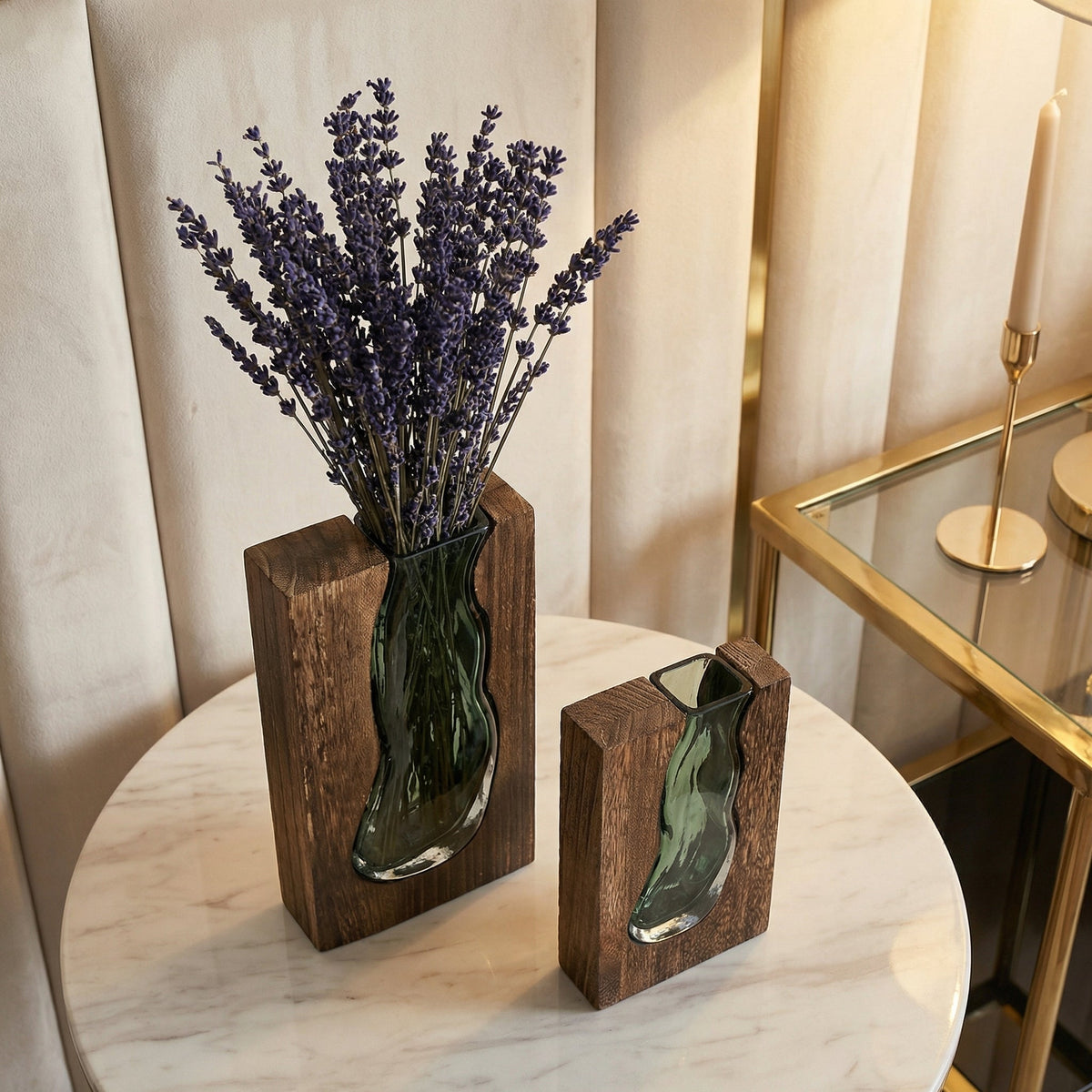 Live Edge Wood and Glass Vase Nordic Bud Vase for Table Centerpiece