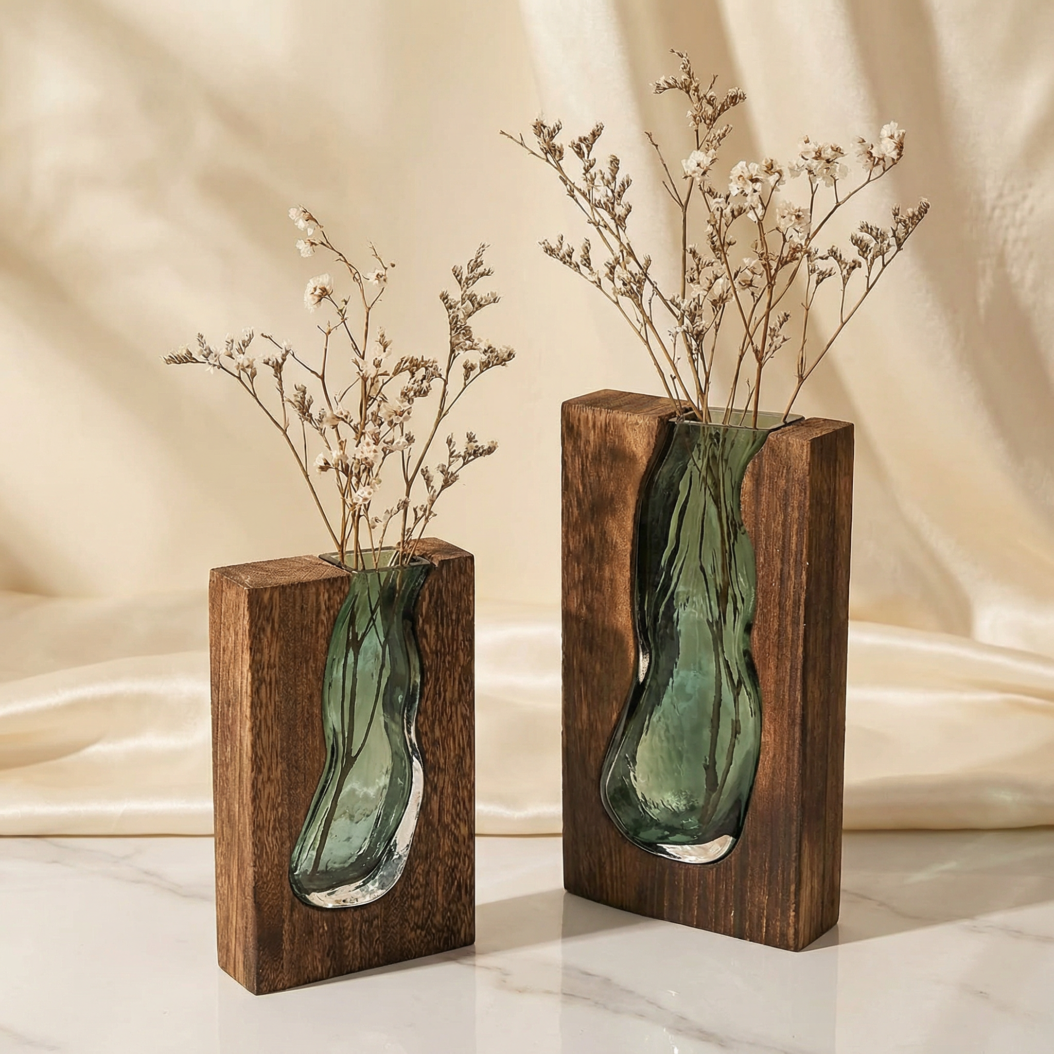 Live Edge Wood and Glass Vase Nordic Bud Vase for Table Centerpiece