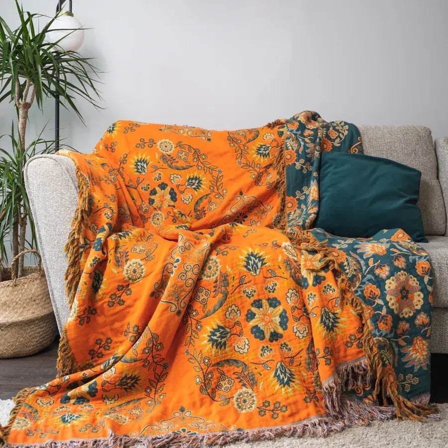 Cotton Gauze Throw Blanket Reversible Vintage Floral