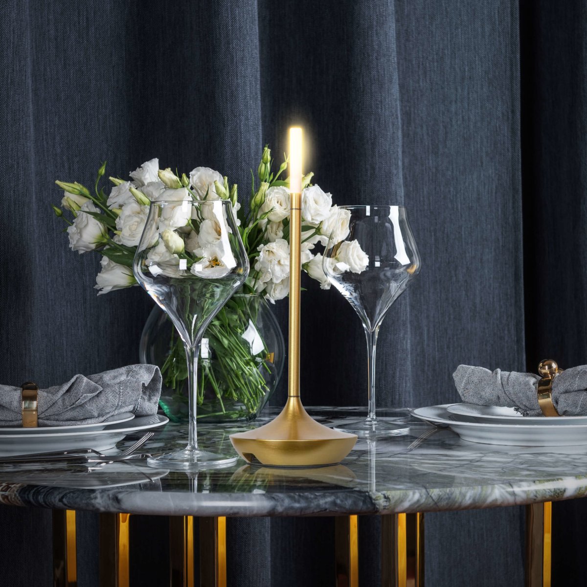 Cordless Table Lamp Rechargeable Brass Candle Glow for Dining and Patio