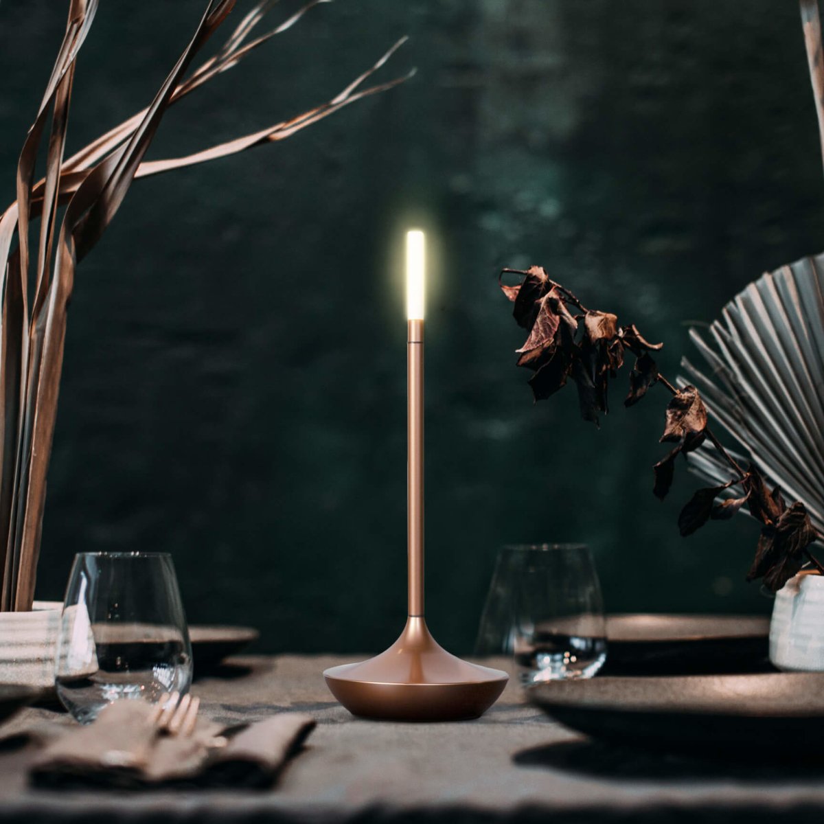 Cordless Table Lamp Rechargeable Brass Candle Glow for Dining and Patio