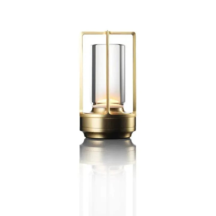 Cordless Table Lamp Lantern Style Metal Cage Dimmable for Patio and Dining