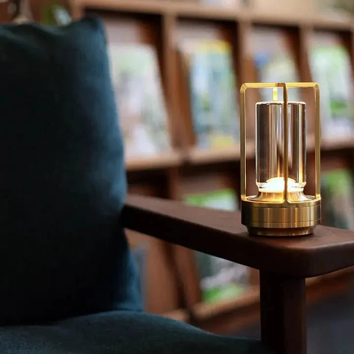Cordless Table Lamp Lantern Style Metal Cage Dimmable for Patio and Dining