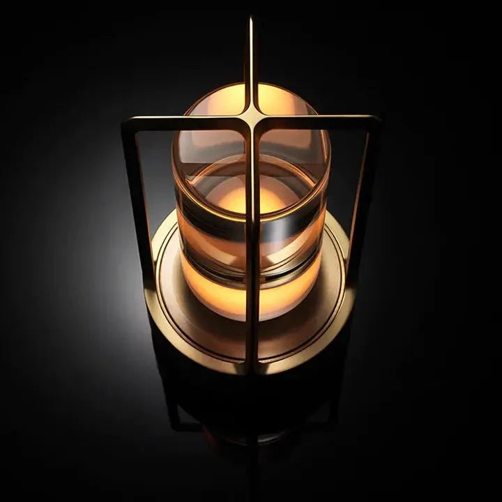 Cordless Table Lamp Lantern Style Metal Cage Dimmable for Patio and Dining