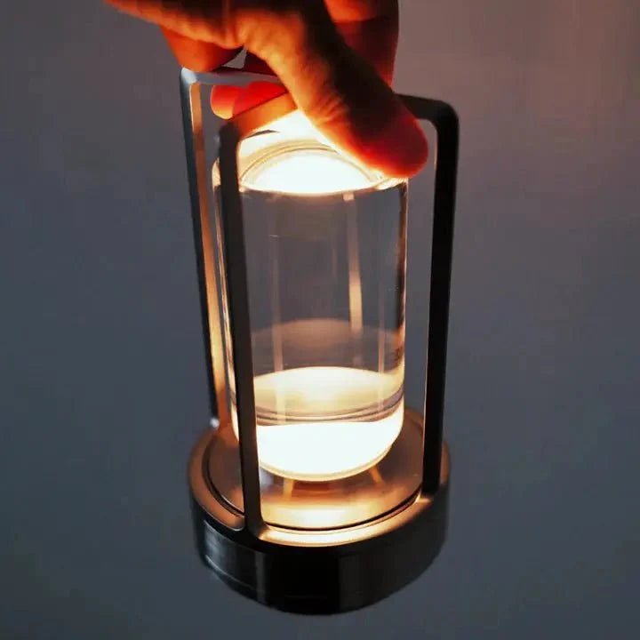 Cordless Table Lamp Lantern Style Metal Cage Dimmable for Patio and Dining