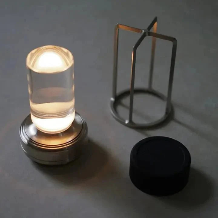 Cordless Table Lamp Lantern Style Metal Cage Dimmable for Patio and Dining