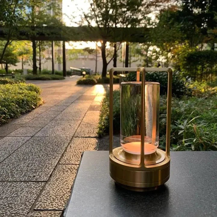 Cordless Table Lamp Lantern Style Metal Cage Dimmable for Patio and Dining